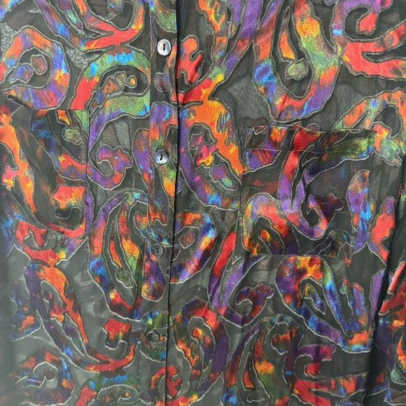 Vintage Chicos Top 3 XL Colorful Paisley Art To Wear Sheer Abstract Silk Rayon - Picture 5 of 10